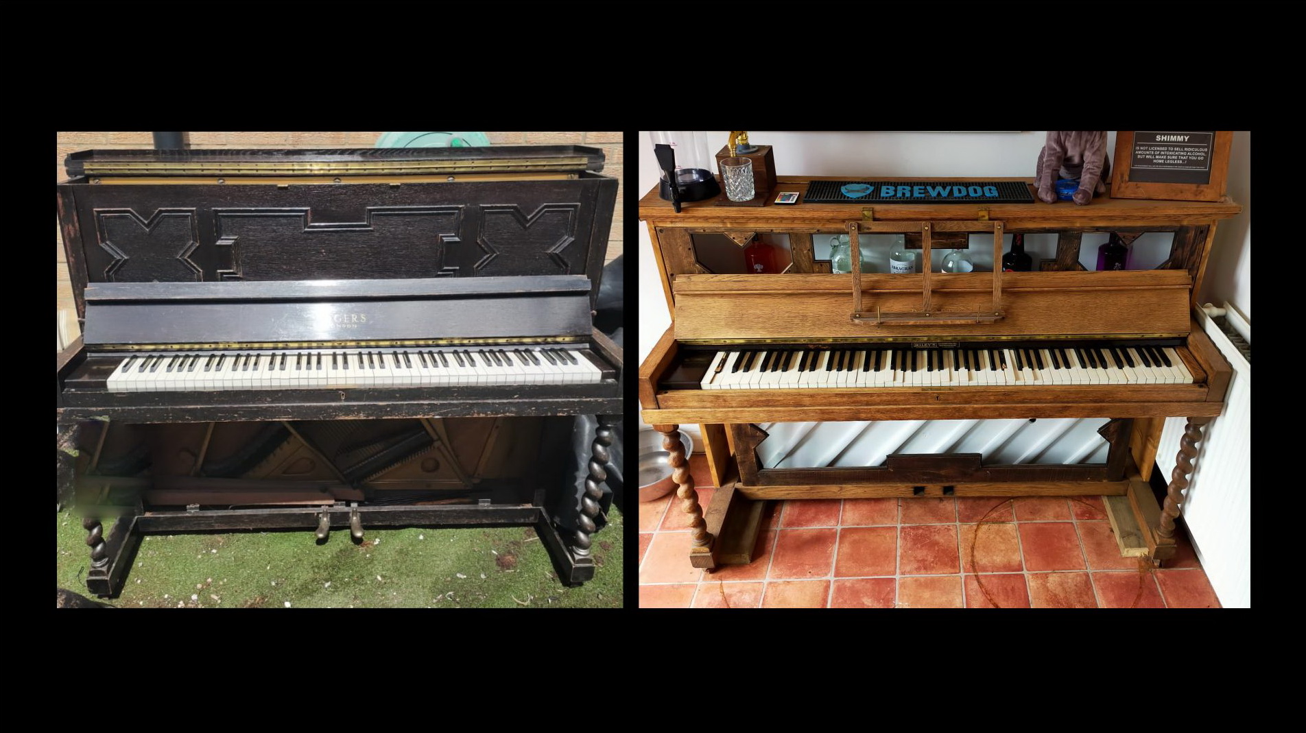 Piano before and after